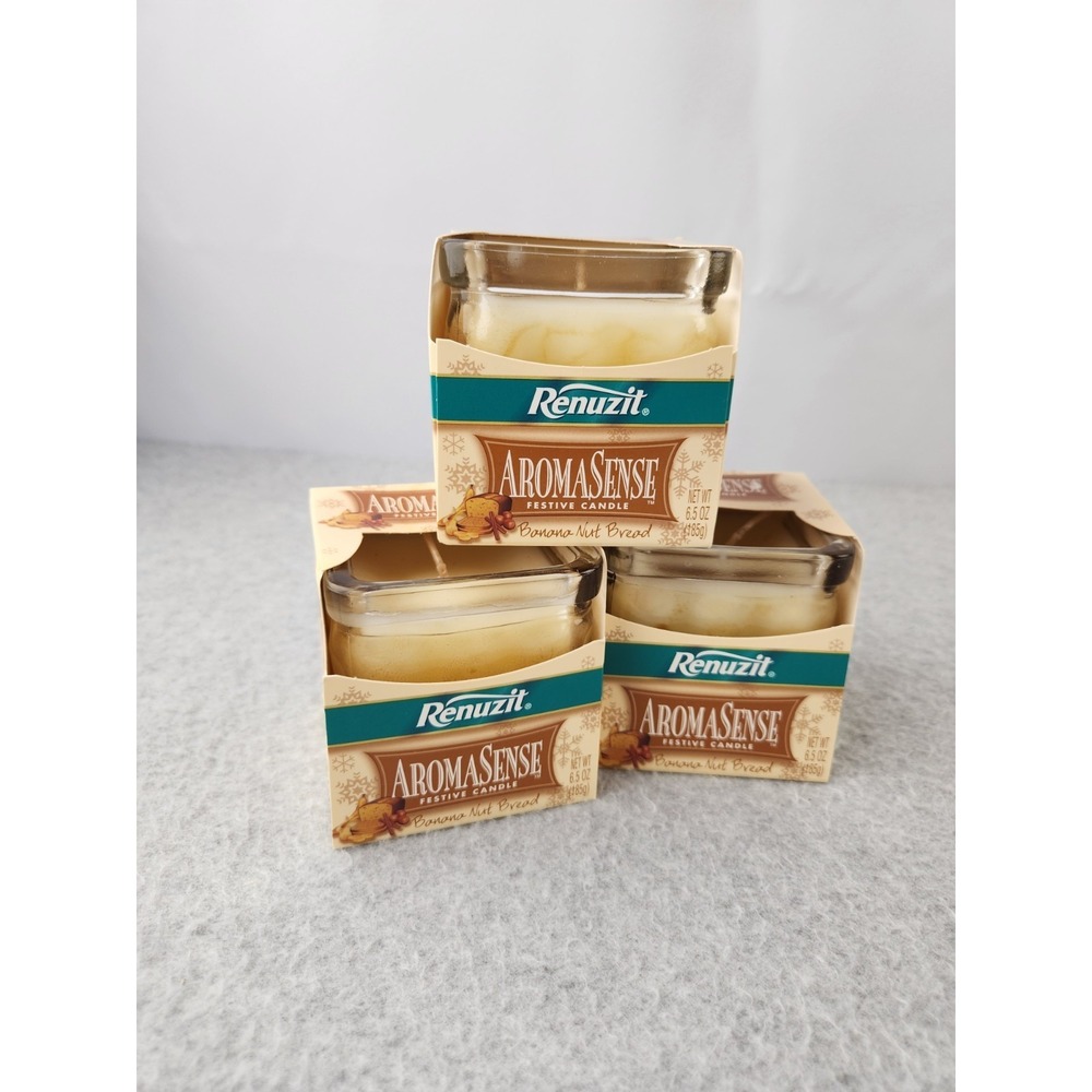 Lot Of VTG‎ Renuzit Aromasense Banana Nut Bread Heavy Glass Candle Baked Goods